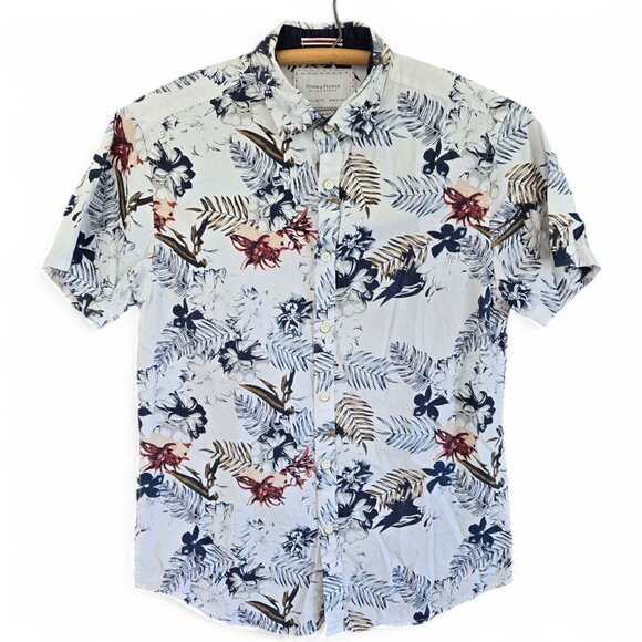 Denim & Flower Ricky Singh Mens Slim Fit Floral Hawaiian Shirt Short Sleeve Whit - Picture 2 of 11